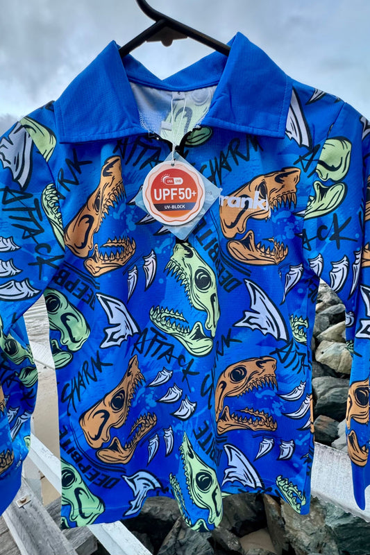 Kids UPF 50+ Sun Shirt Shark Attack