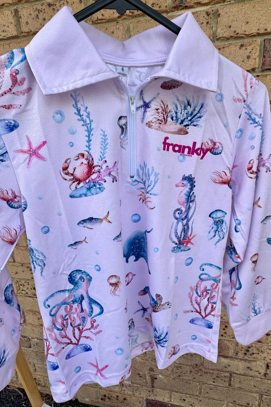 Kids UPF50+ Sunshirt Pink Ocean Vibe